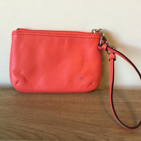 Coach Coral Red Leather Wristlet - Picture 2 of 3